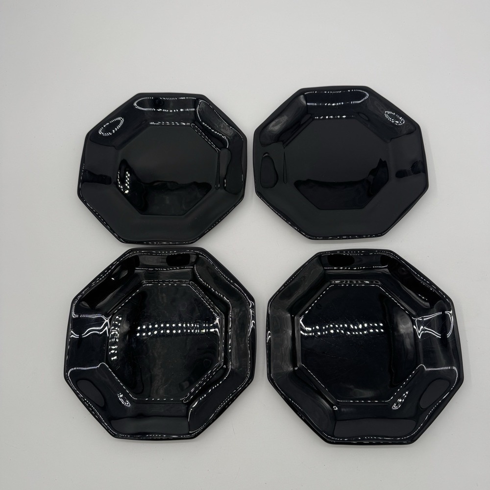 VTG Arcoroc France Octime‎ Black Octagon Salad Plates Set Of 4 Glass 7.5 In
